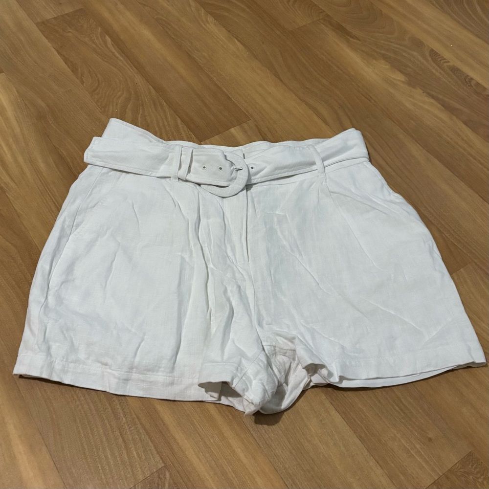 Express White Linen Blend Belted Shorts 8